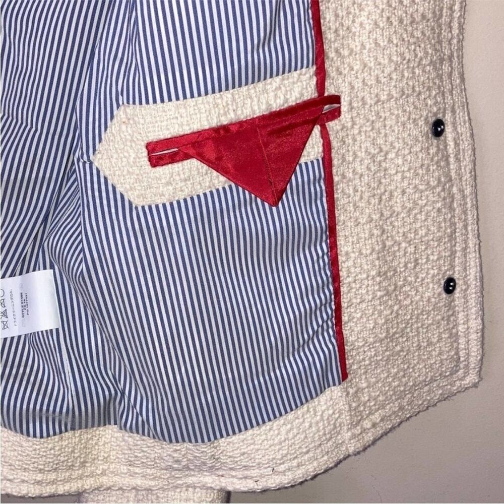 J.Crew Tweed Fringy Lady Jacket Blazer Classic red blue Four Pockets Size 6 6P - Picture 13 of 14